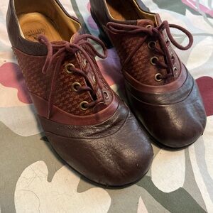 Brown and tan John Fluevog shoes, size 8. Good used condition pls see all photos